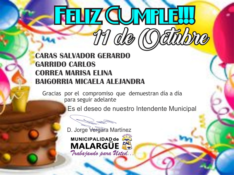 Cumpleanos Del Dia 11 De Octubre Municipalidad De Malargue